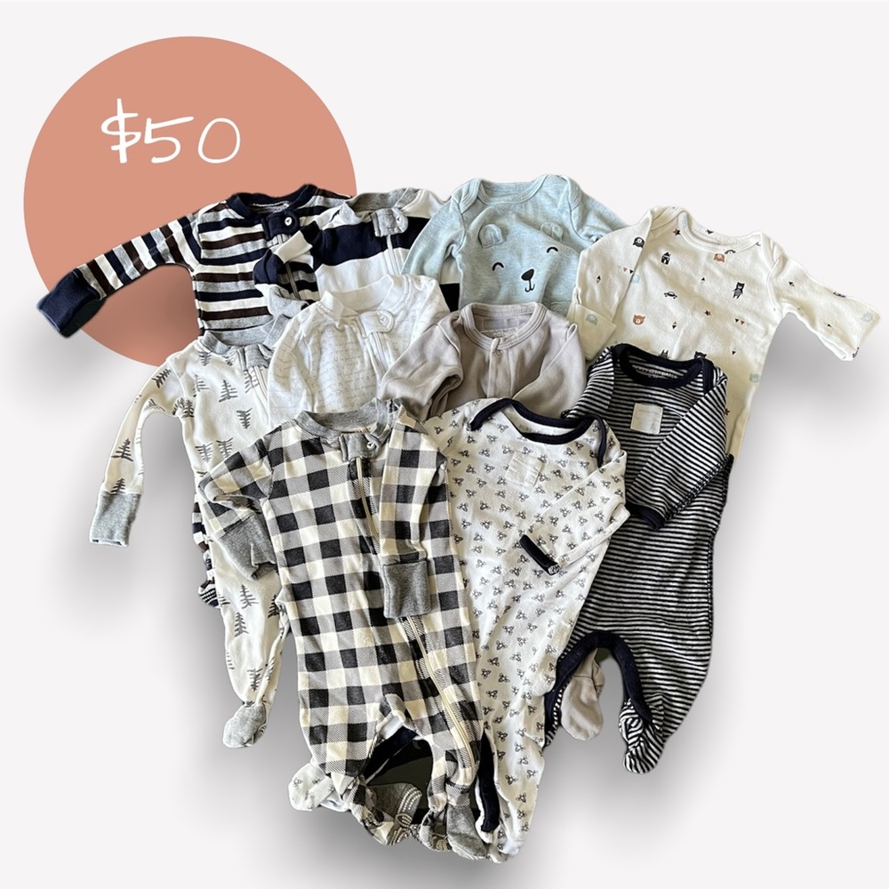 Newborn to 3 Month (NB - 3M) Footed Onesie and Sleep Dress Bundle
